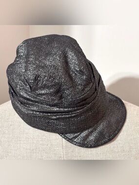 UBI Women’s Vintage Silver Metallic Black Newsboy Hat Merla Glitter Turban